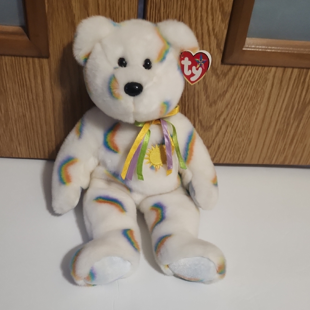 Ty Beanie Buddy Sunshine And Rainbow Bear Cheery